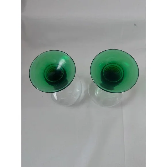 Luminarc France Green Etched Grapevine Wine Glasses beehive Stem ribbed Set of 2 - Picture 9 of 14